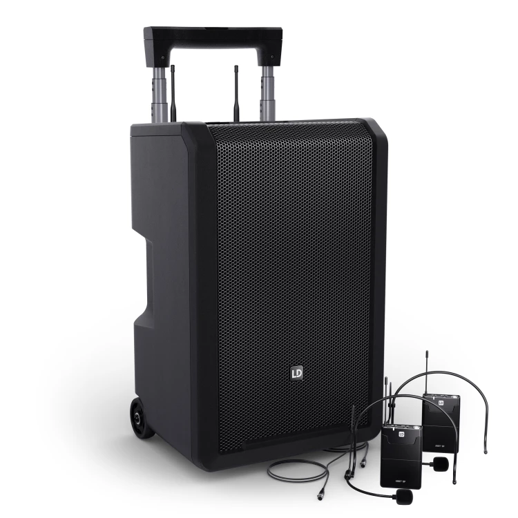 LD Systems ANNY 10 BPH 2 B5 głośnik Bluetooth PA z akumulatorem mikserem i 2 x mikrofonem nagłownym bodypack