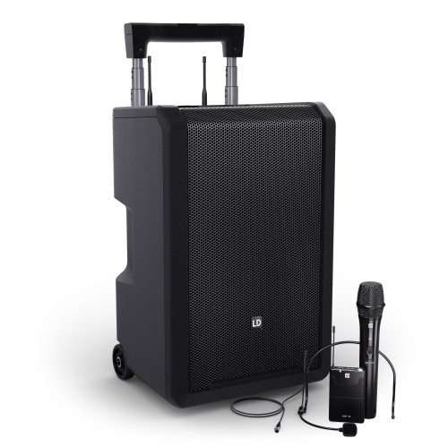 LD Systems ANNY 10 HBH 2 B5 głośnik Bluetooth PA z akumulatorem mikserem 1x mikrofonem bezprzewodowym i 1x mikrofonem nagłownym w tym nadajnik bodypack