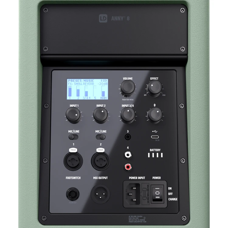 LD Systems ANNY 8 GN głośnik Bluetooth® PA z mikserem  Adventure Green