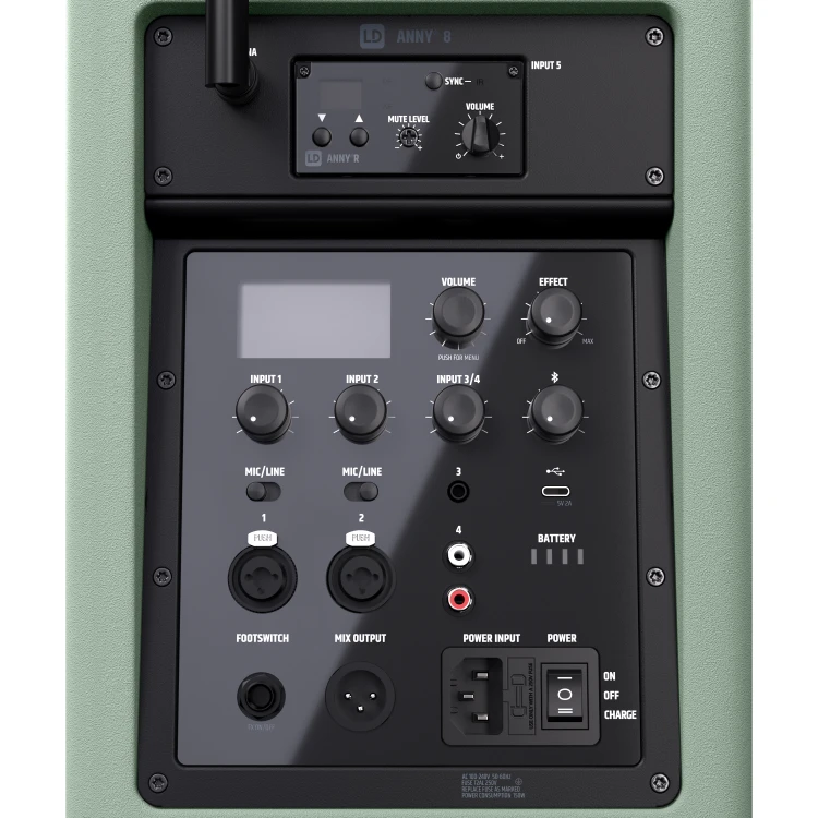 LD Systems ANNY 8 BPH B5 GN głośnik Bluetooth® PA z mikserem i jednym mikrofonem nagłownym (wraz z body pack) Adventure Green