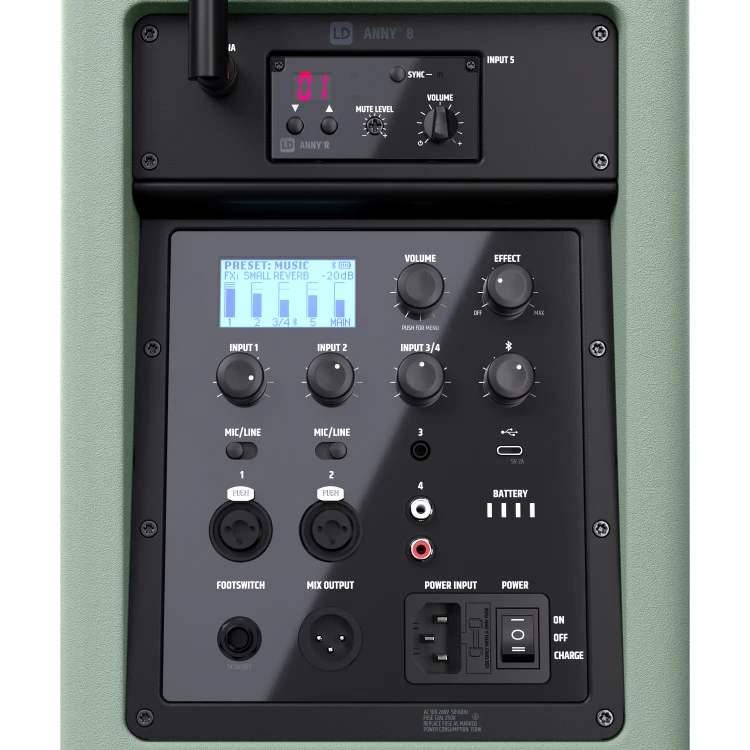LD Systems ANNY 8 HHD B5 GN głośnik Bluetooth® PA z mikserem i jednym bezprzewodowym mikrofonem ręcznym Adventure Green