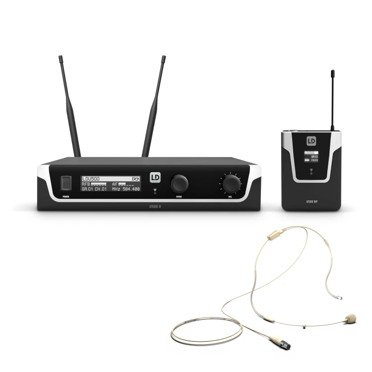 LD Systems U505 BPH H zestaw bezprzewodowy z mikrofonem nagłownym kolor beż 584 – 608 MHz