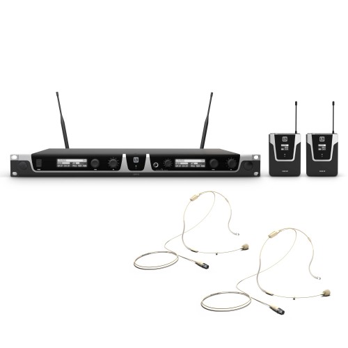 LD Systems U505 BPH H2 zestaw bezprzewodowy z 2 mikrofonami nagłownymi kolor beż 584 – 608 MHz