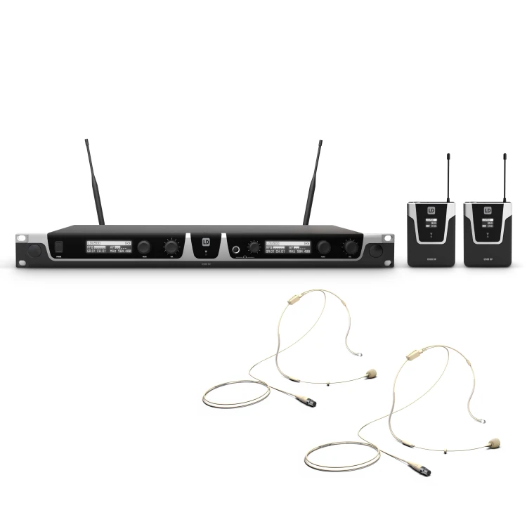 LD Systems U505 BPH H2 zestaw bezprzewodowy z 2 mikrofonami nagłownymi kolor beż 584 – 608 MHz