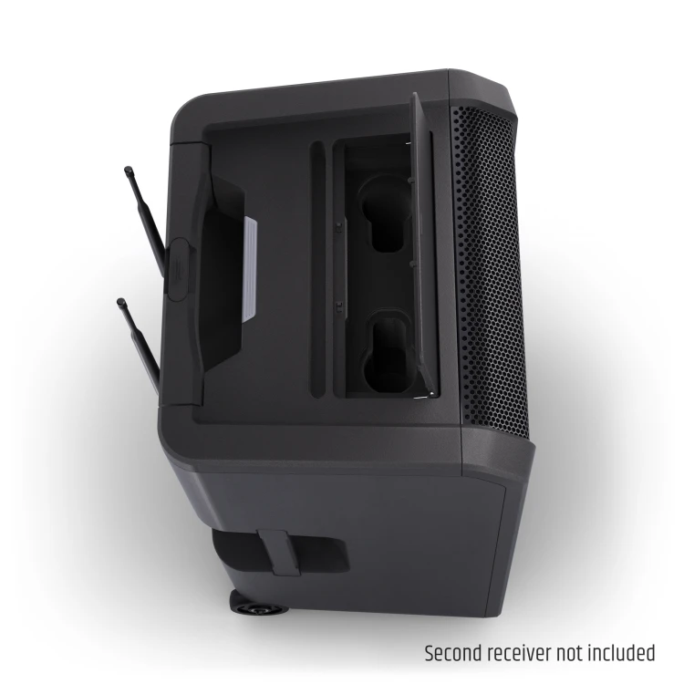 12″ przenośny system nagłośnieniowy (PA) Bluetooth® z zasilaniem akumulatorowym, mikserem i 1 × mikrofonem nagłownym ( z nadajnikiem typu bodypack)