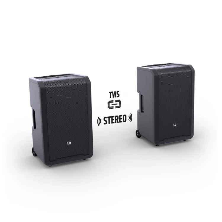 12″ przenośny system nagłośnieniowy (PA) Bluetooth® z zasilaniem akumulatorowym, mikserem i 1 × mikrofonem nagłownym ( z nadajnikiem typu bodypack)