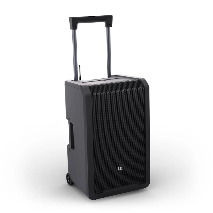 12″ przenośny system nagłośnieniowy (PA) Bluetooth® z zasilaniem akumulatorowym, mikserem i 1 × mikrofonem nagłownym ( z nadajnikiem typu bodypack)
