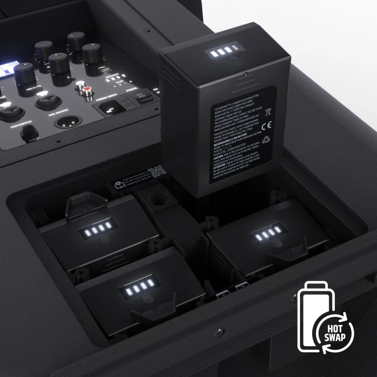 12″ przenośny system nagłośnieniowy (PA) Bluetooth® z zasilaniem akumulatorowym, mikserem i 1 × mikrofonem nagłownym ( z nadajnikiem typu bodypack)