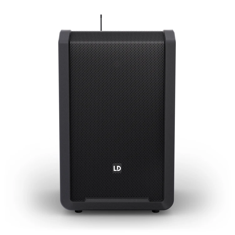 12″ przenośny system nagłośnieniowy (PA) Bluetooth® z zasilaniem akumulatorowym, mikserem i 1 × mikrofonem nagłownym ( z nadajnikiem typu bodypack)